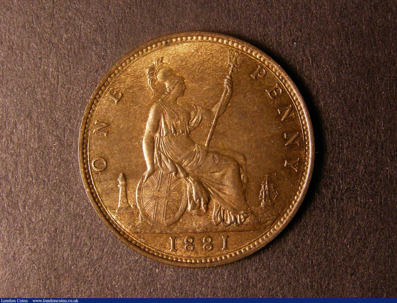 London Coins : A124 : Lot 750 : Penny 1881 Freeman 102 dies 9+J A/UNC with a small metal flaw on Britannia