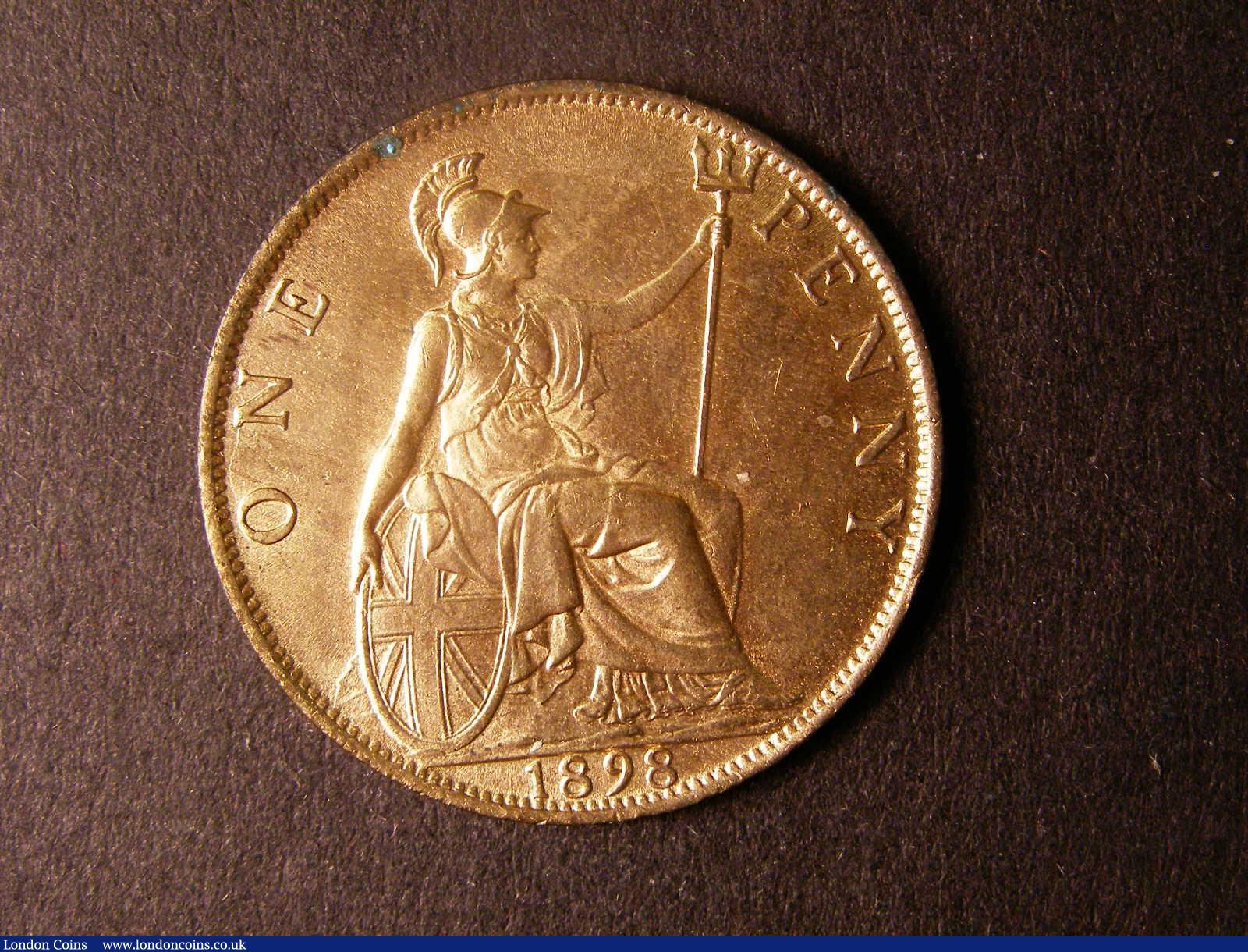 London Coins : A124 : Lot 792 : Penny 1898 Freeman 149 dies 1+B UNC with almost full lustre and a verdigris spot on the reverse rim
