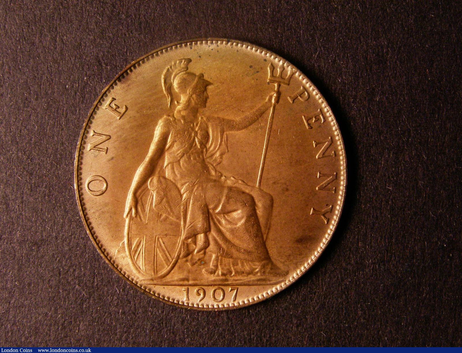 London Coins : A124 : Lot 809 : Penny 1907 Freeman 163 dies 1+C UNC with pale lustre and some tone spots