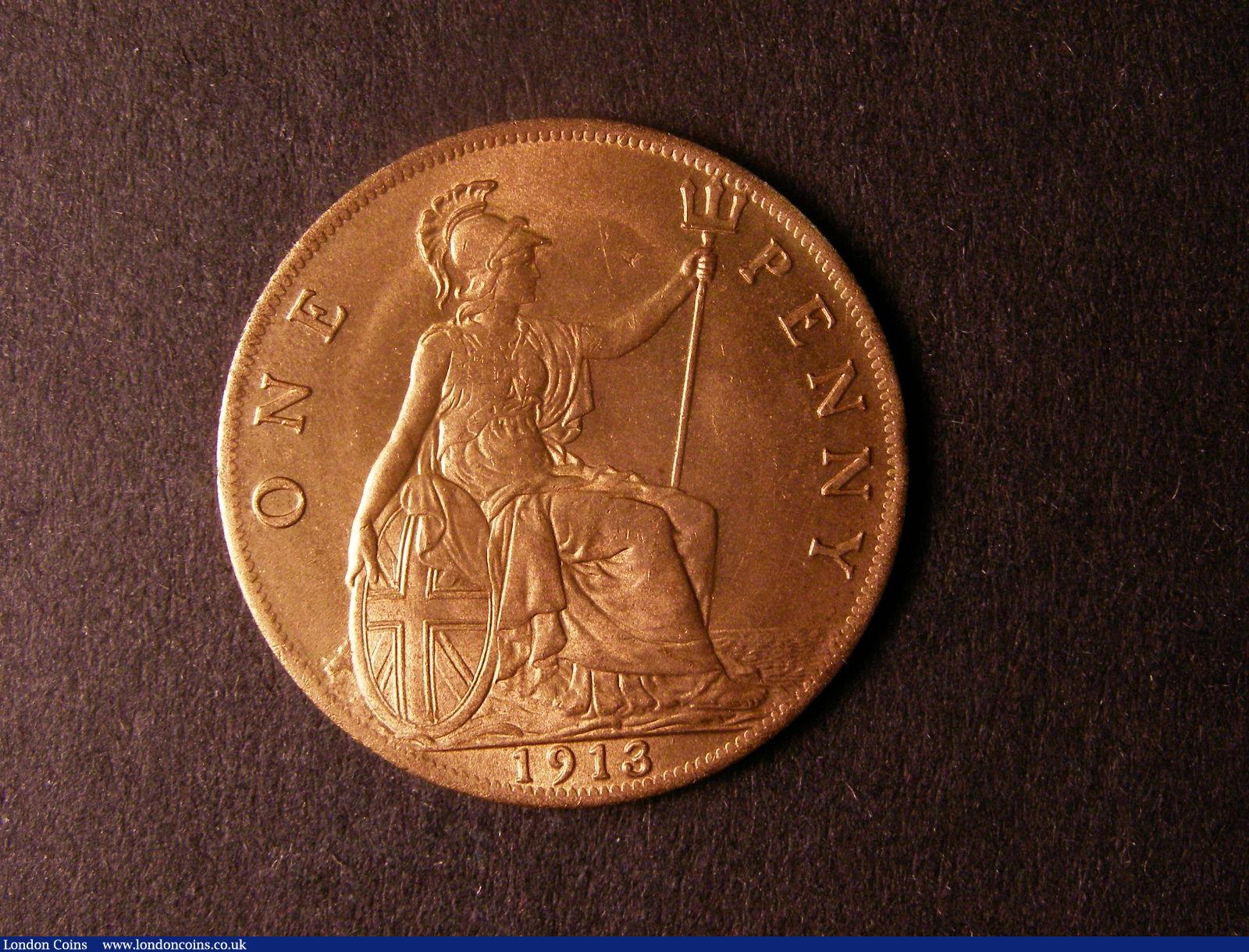 London Coins : A124 : Lot 821 : Penny 1913 Freeman 177 dies 2+B UNC with almost full lustre and a few contact marks on the portrait