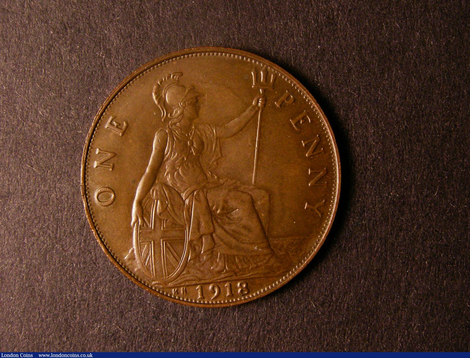 London Coins : A124 : Lot 830 : Penny 1918KN Freeman 184 dies 2+B EF with chocolate tone