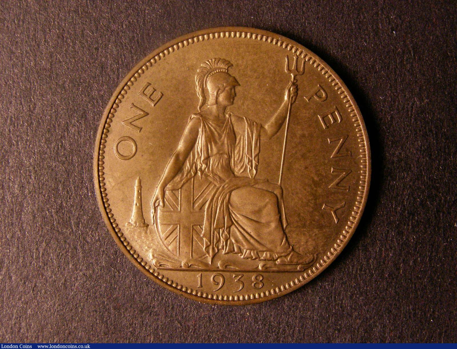 London Coins : A124 : Lot 841 : Penny 1938 Bronze Proof Freeman 223 dies 2+B toned nFDC Very Rare rated R18 by Freeman