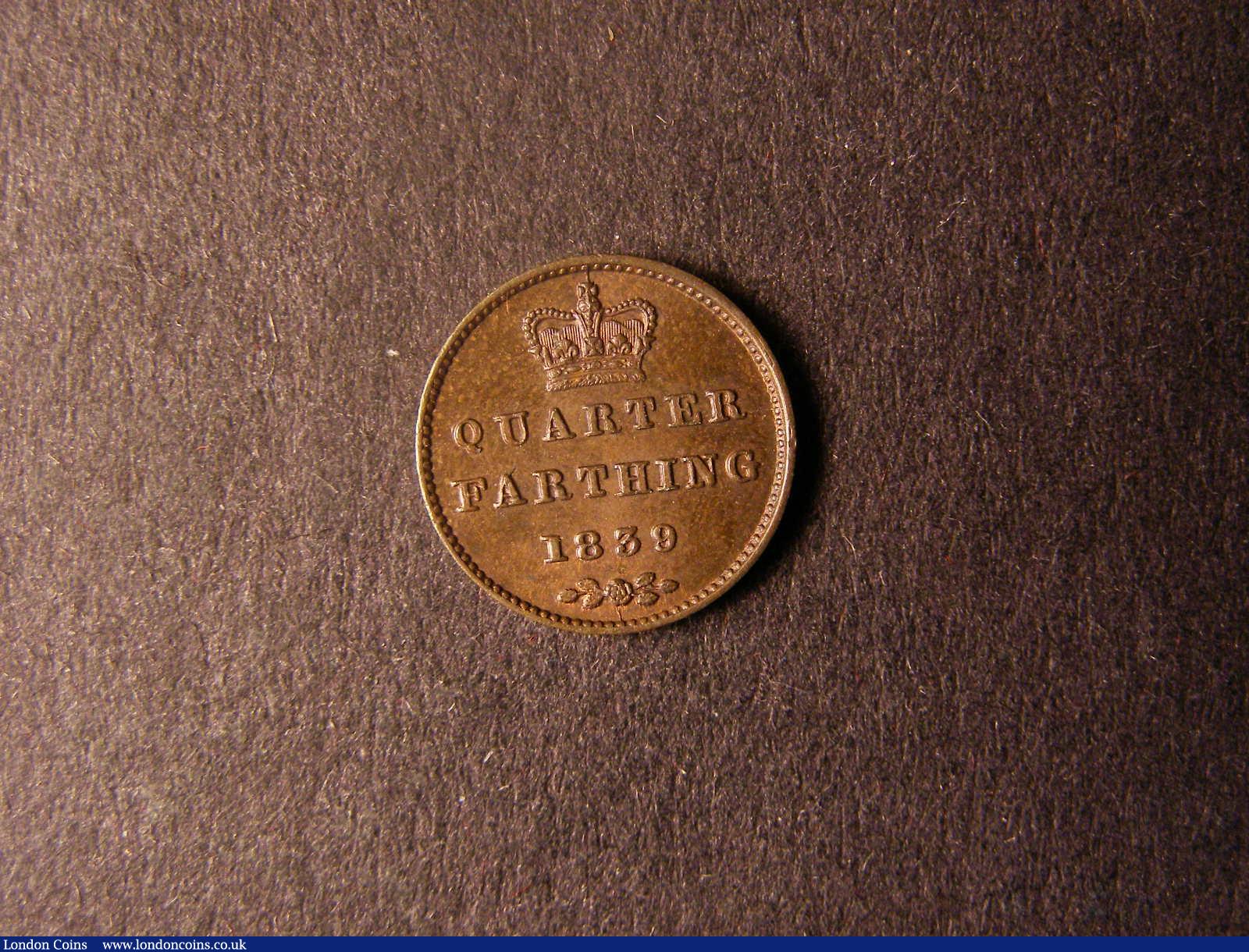 London Coins : A124 : Lot 846 : Quarter Farthing 1839 Peck 1648 NEF with some lustre and a few spots