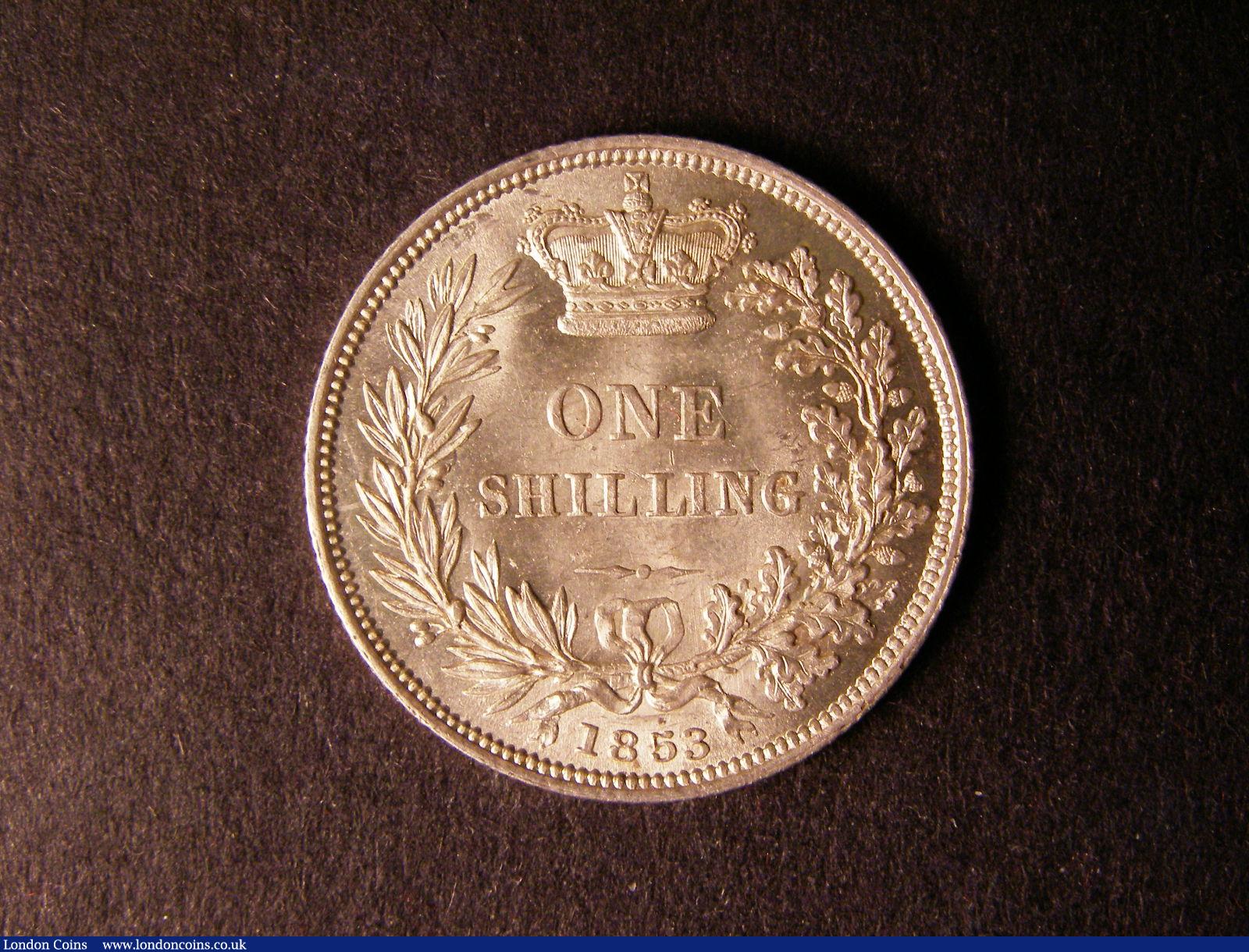 London Coins : A124 : Lot 865 : Shilling 1853 ESC 1300 Lustrous UNC with a few light contact marks on the obverse