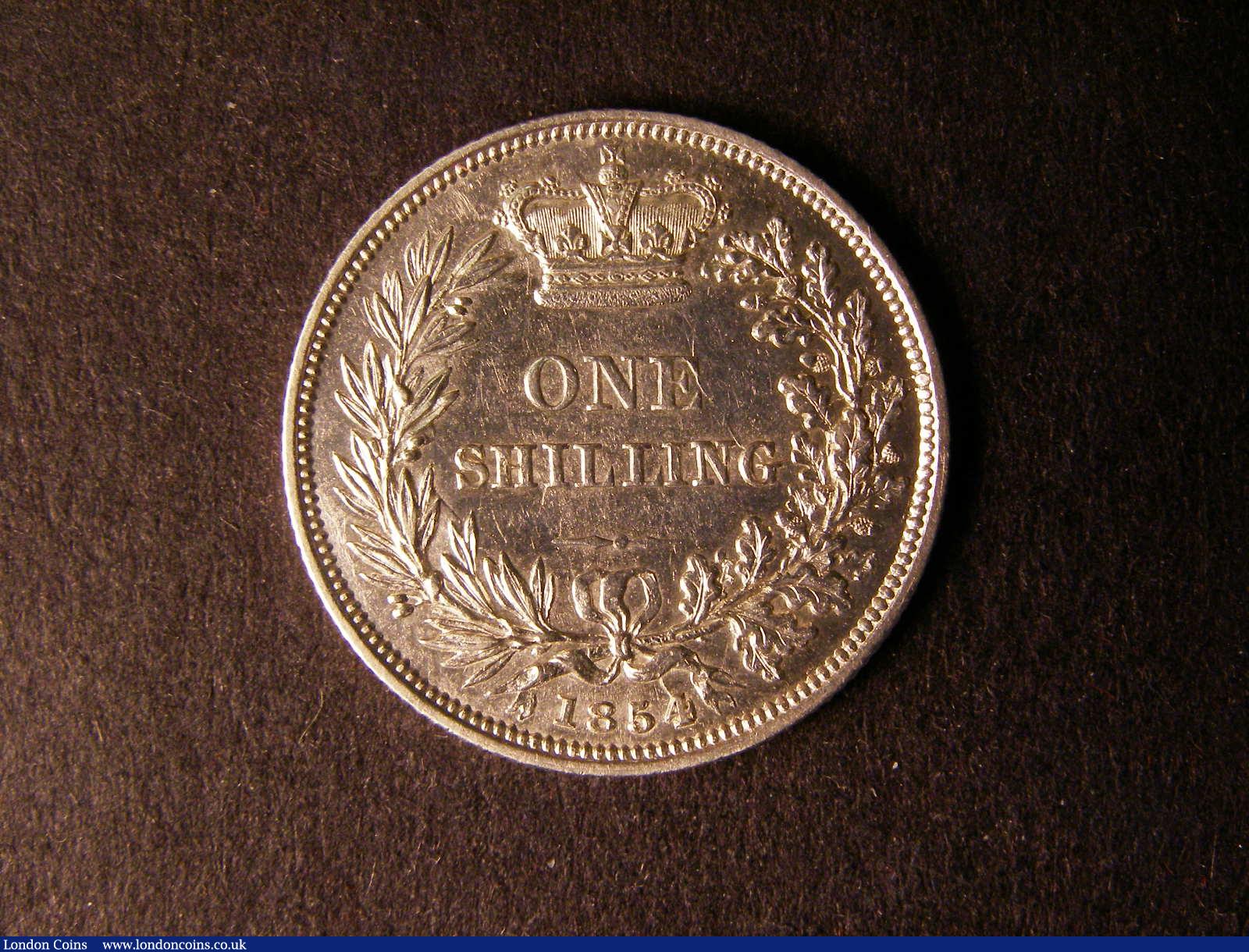 London Coins : A124 : Lot 867 : Shilling 1854 ESC 1302 Bright EF and very rare in this high grade, Ex-Andrew Wayne collection Lo...