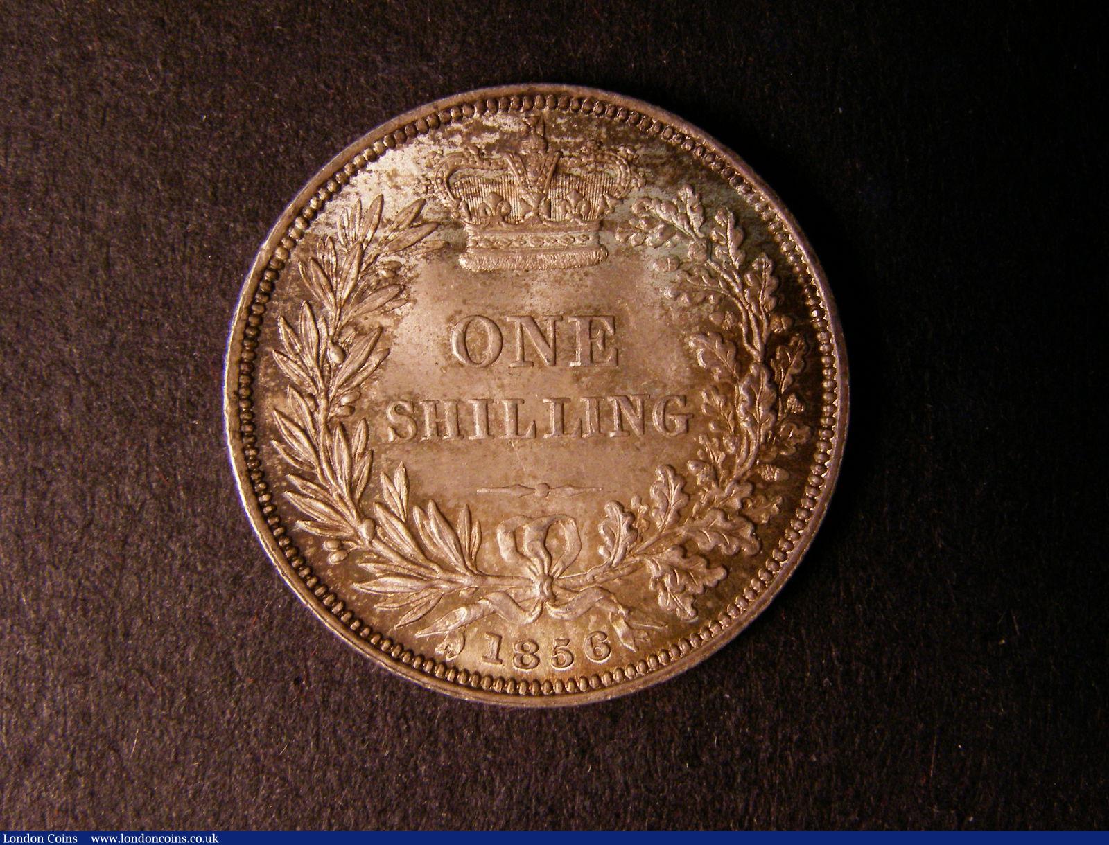 London Coins : A124 : Lot 868 : Shilling 1856 ESC 1304 UNC and beautifully toned formerly in an NGC holder and graded MS65 Ex-London...