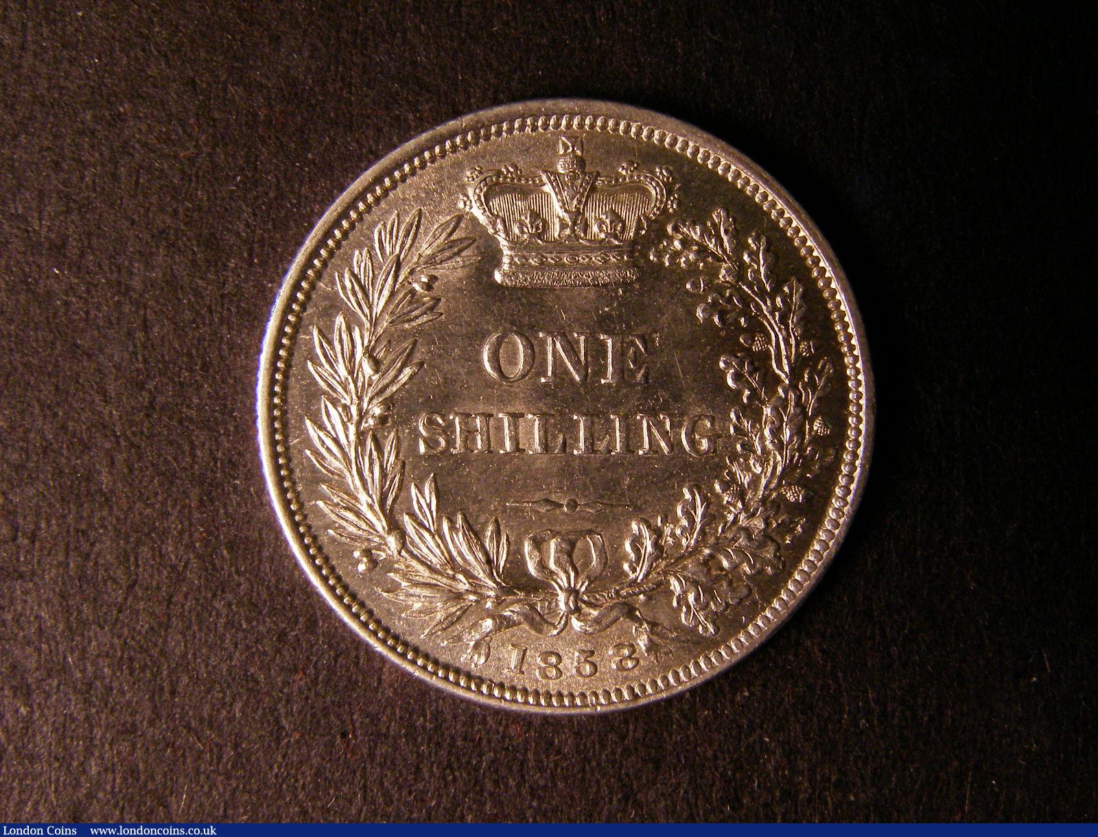 London Coins : A124 : Lot 869 : Shilling 1858 ESC 1306 GEF/UNC a couple a small tone spots barely detract