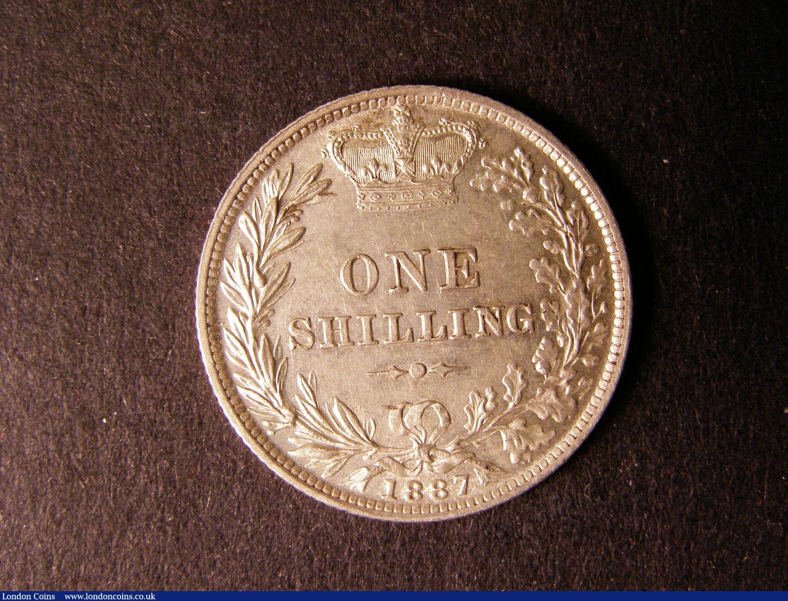 London Coins : A124 : Lot 893 : Shilling 1887 Young Head ESC 1349 UNC with a few small contact marks, scarce