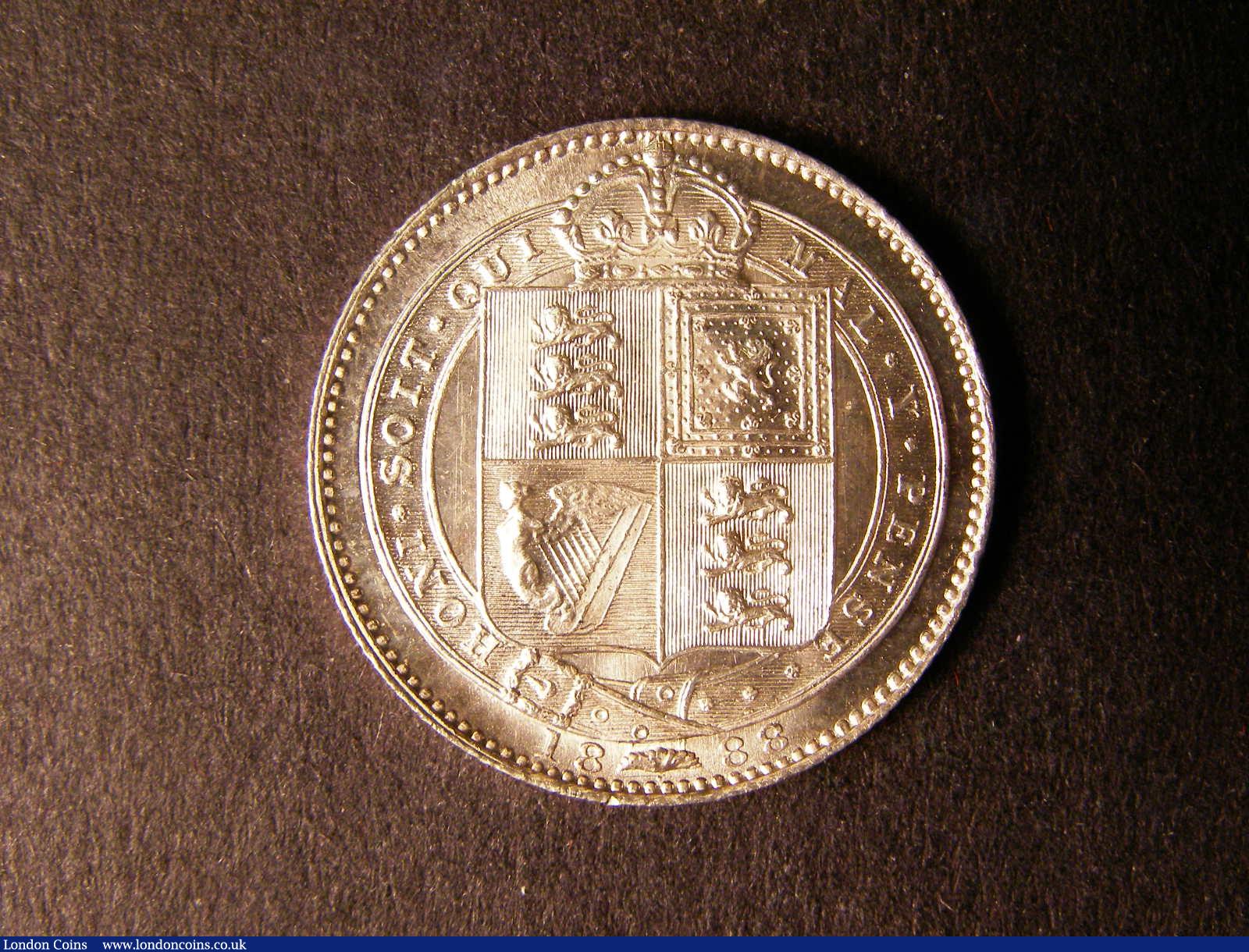 London Coins : A124 : Lot 894 : Shilling 1888 8 over 7 ESC 1353 Lustrous UNC
