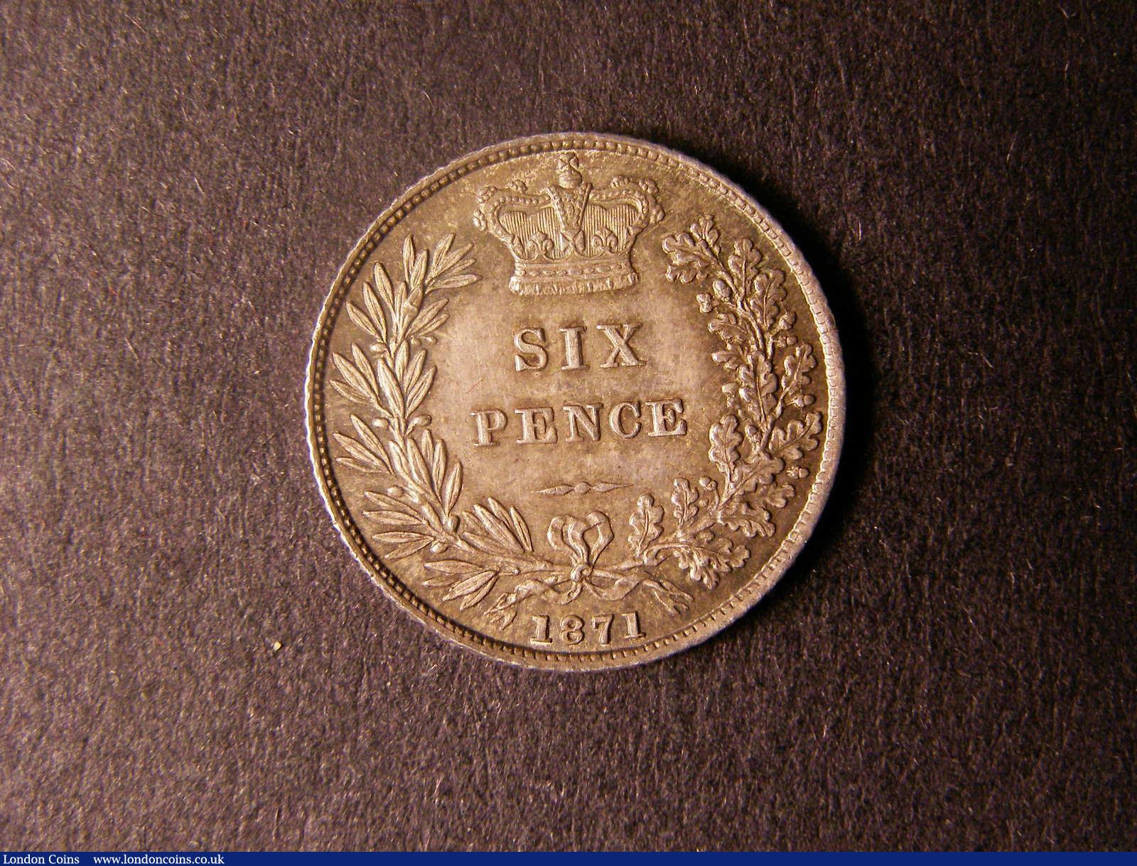 London Coins : A124 : Lot 932 : Sixpence 1871 ESC 1724 No Die Number UNC/AU and nicely toned, Very Rare