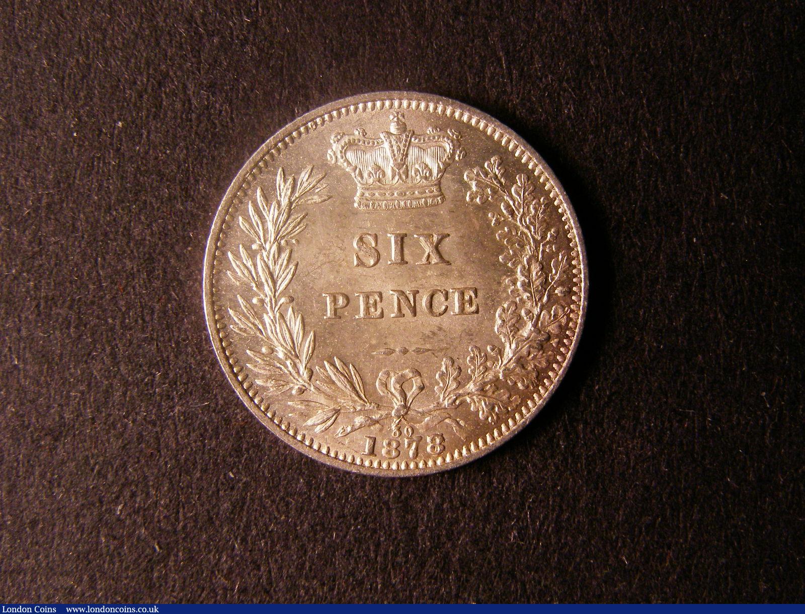 London Coins : A124 : Lot 936 : Sixpence 1878 ESC 1734A 8 over 7 (R4) Die Number 30 AU/UNC with a small toning spot on the portrait....