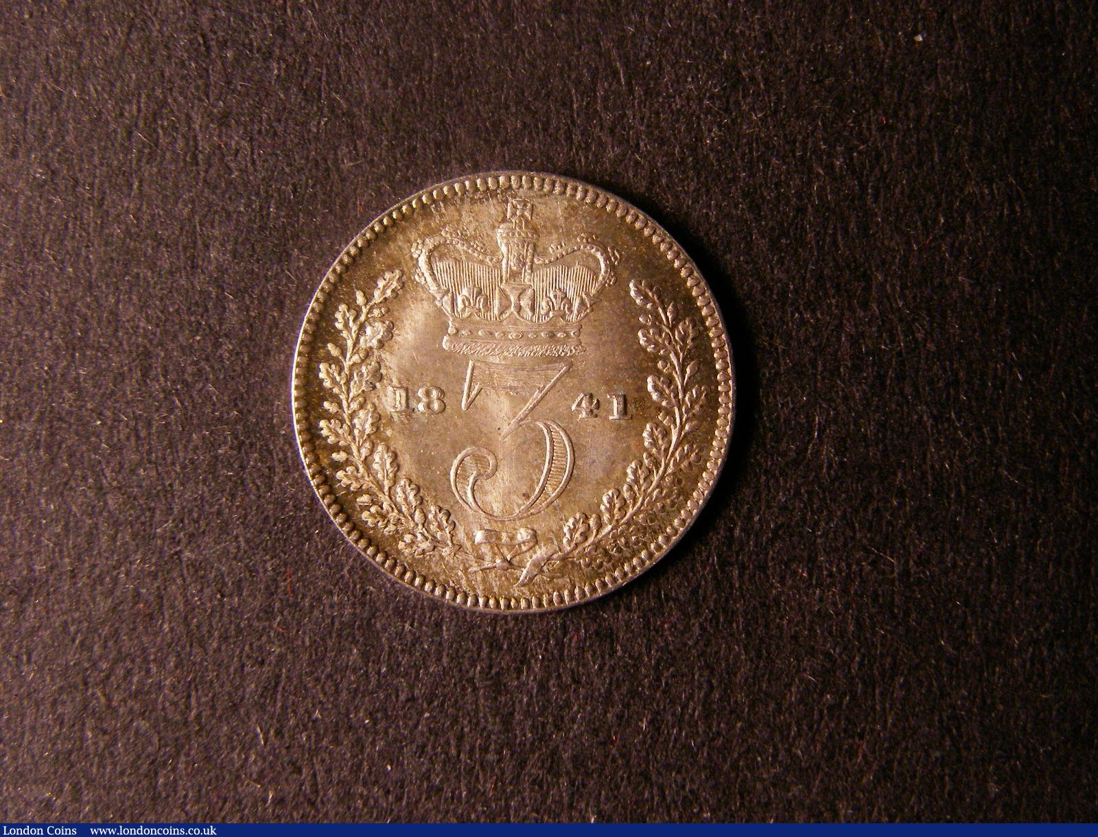 London Coins : A124 : Lot 981 : Threepence 1841 ESC 2051 UNC/AU and nicely toned, Rare in high grade