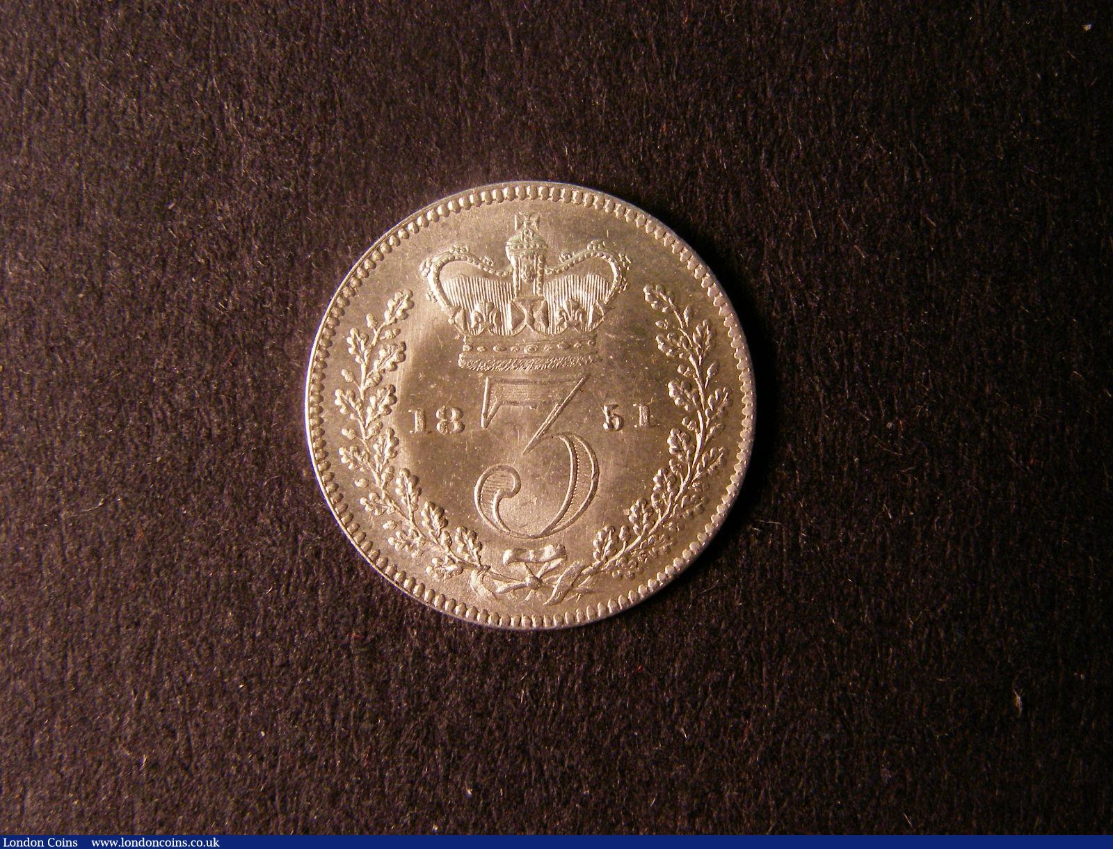 London Coins : A124 : Lot 992 : Threepence 1851 ESC 2059 Lustrous UNC with minor cabinet friction on the obverse