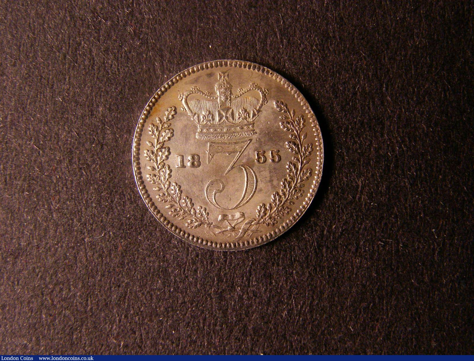 London Coins : A124 : Lot 996 : Threepence 1855 ESC 2062 EF with some scuffs on the obverse