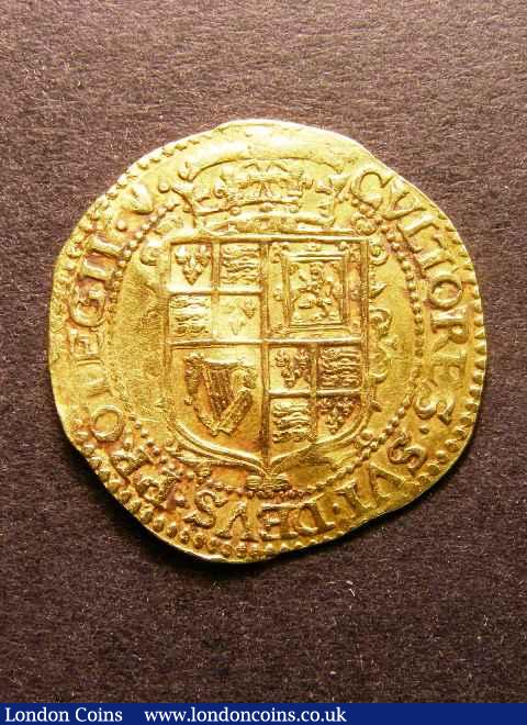 London Coins : A125 : Lot 714 : Double Crown Charles I S.2700 Group B with more elongated bust dividing the legend mintmark Heart NV...