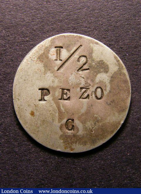 Jamaica 19th Century Plantation Token in silver one side stamped 1/2 PEZO G in 3 lines, the other with JAM and a Palm tree below VF : World Coins : Auction 125 : Lot 827