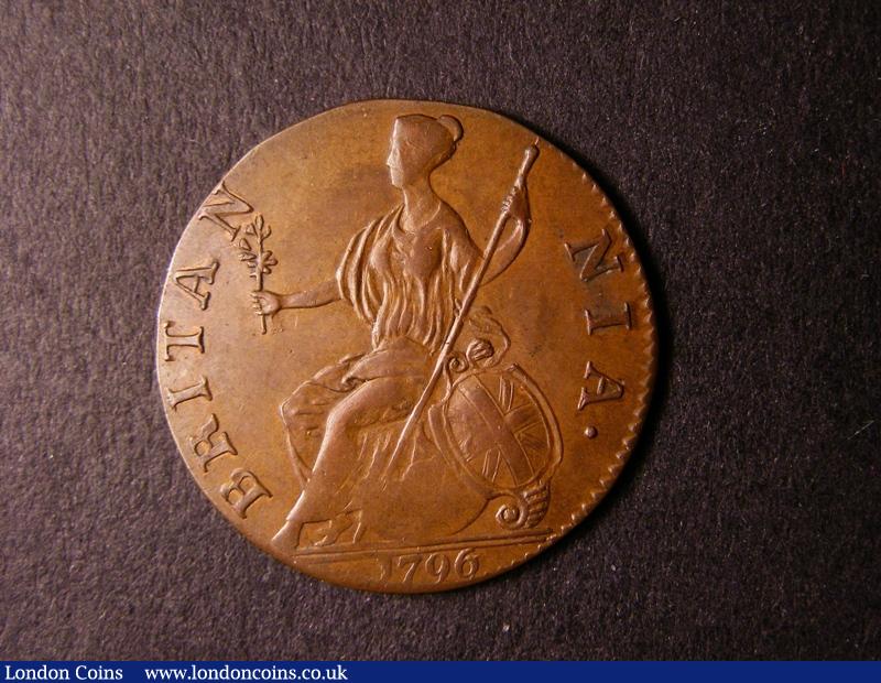 London Coins : A126 : Lot 1259 : Halfpenny 1796 Copper Pattern Peck 924 probably by Pingo. EF with some weaknesses on either side. A ...