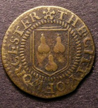 London Coins : A126 : Lot 620 : Halfpenny 17th Century Worcestershire Worcester 1663 WILL SWIFT City Arms Dickinson 161/2 in brass G...
