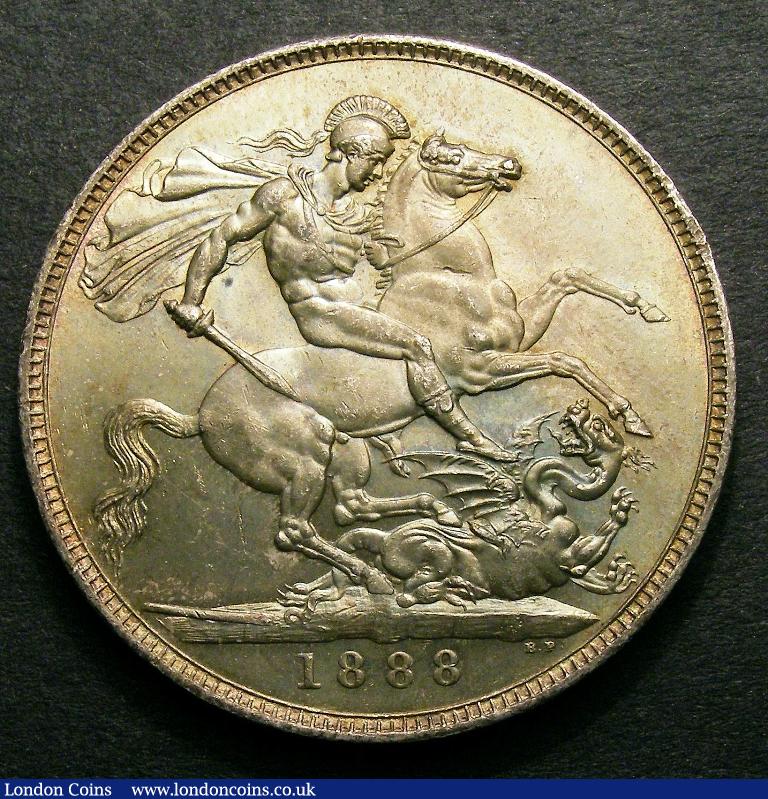 London Coins : A127 : Lot 1353 : Crown 1888 Wide Date Davies 481 dies 1A Superb and colourfully toned UNC with light bag marks, s...
