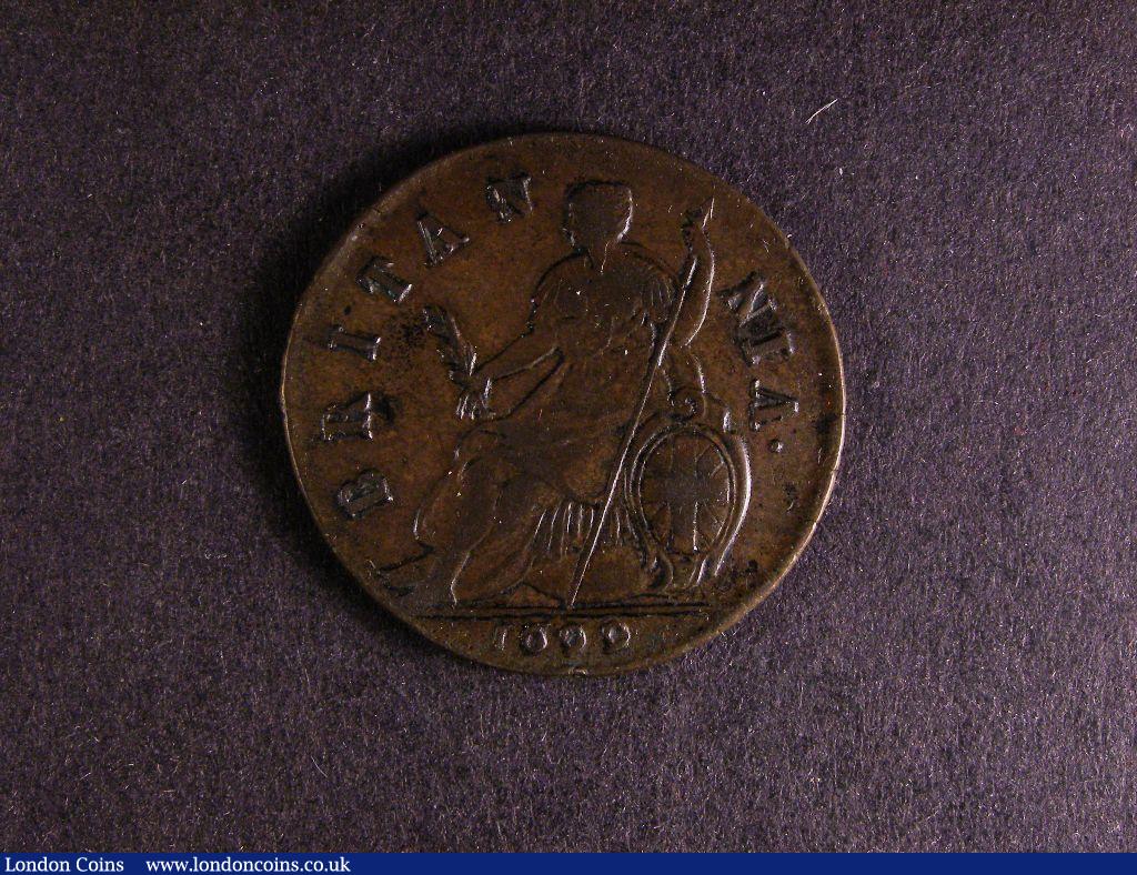 London Coins : A127 : Lot 1655 : Halfpenny 1699 Peck 687 Third Issue Date in Exergue Bold GVF, Ex-Andrew Wayne collection, Lo...