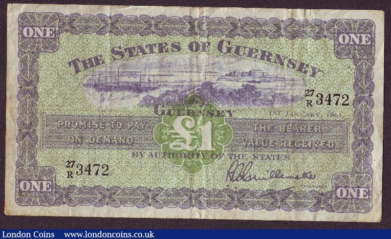 Guernsey £1 dated 1st January 1961 prefix 27/R, Pick43b, gFine : World Banknotes : Auction 128 : Lot 333