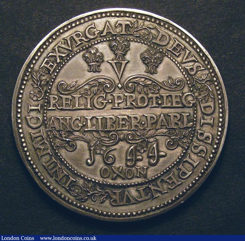 London Coins : A128 : Lot 1191 : Crown Charles I Rawlins 1644 an official imitation in silver, workmanship of exceptional quality...