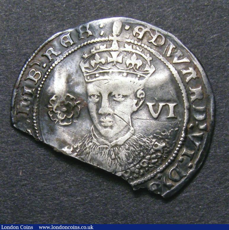 Sixpence Edward VI London S.2483 mintmark Tun NVF once bent and re-straightened and with approximately a 20% portion of the coin missing from about 9 o'clock on obverse to 5 o'clock : Hammered Coins : Auction 129 : Lot 1111
