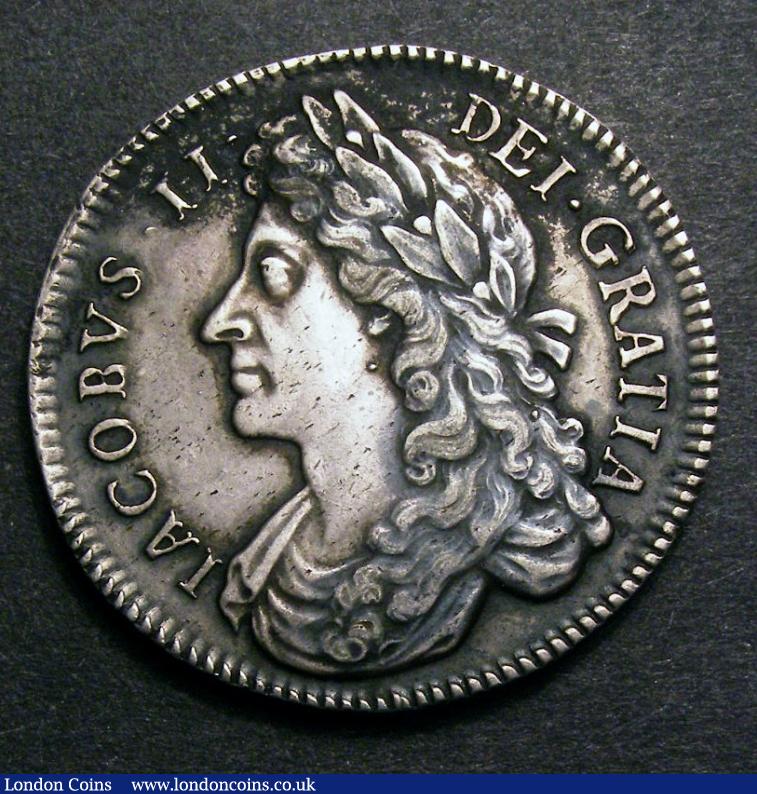 Halfcrown 1687 TERTIO First Bust ESC 498 GVF with some ingrained dirt and light flecks of haymarking : English Coins : Auction 129 : Lot 1394