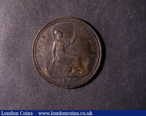 London Coins : A129 : Lot 1681 : Penny 1860 Beaded Border Freeman 8B dies 1*+B (R18) Satin 1 VF or better with some surface marks and...