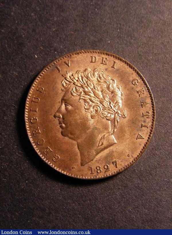 Halfpenny 1827 Peck 1438 UNC with around 35% slightly uneven lustre : English Coins : Auction 130 : Lot 1400