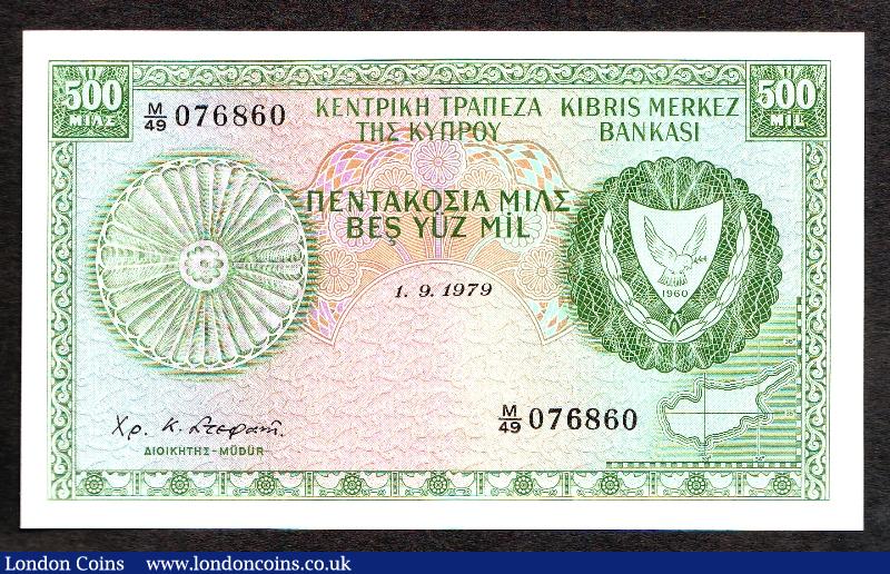 Cyprus 500 mils dated 1.9.1979 prefix M/49, Pick42c, UNC : World Banknotes : Auction 130 : Lot 340