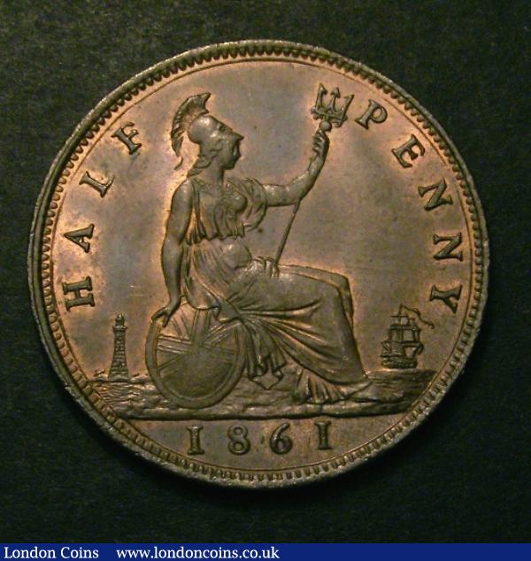 London Coins : A130 : Lot 1419 : Halfpenny 1861 Freeman 272 dies 4+F (R17) A/UNC and with some lustre, some striking weakness on ...
