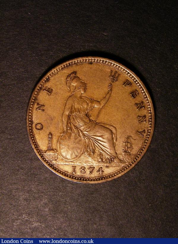London Coins : A130 : Lot 1588 : Penny 1874 Freeman 77 dies 8+G VF once cleaned now retoning, we note there was no example in the...
