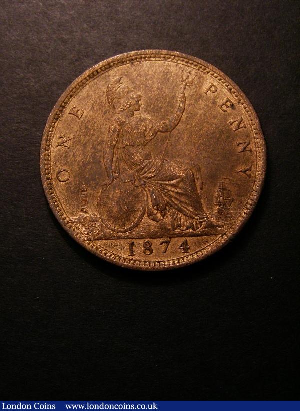 London Coins : A130 : Lot 1589 : Penny 1874 Freeman 77 dies 8+G VF with uneven surfaces, we note there was no example in the Rola...