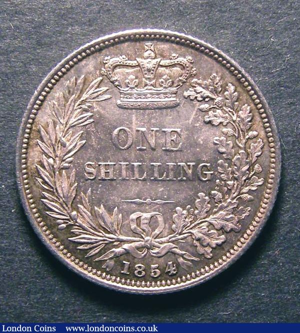 London Coins : A130 : Lot 1743 : Shilling 1854 ESC 1302 Lustrous UNC or near so, sharply struck with a subtle golden tone and pro...