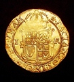 London Coins : A130 : Lot 1013 : Unite James I Fourth Bust S.2619 mintmark Cinquefoil with a weakly struck area below the crown and c...
