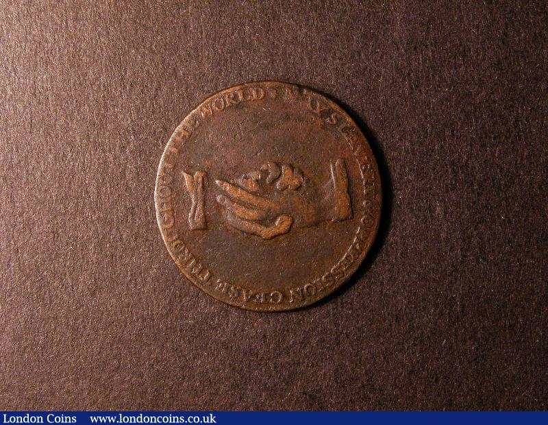 Slave Token 'AM I NOT A MAN AND A BROTHER' Kneeling Slave with clasped hands DH 1038a Fine/About Fine : Tokens : Auction 131 : Lot 393