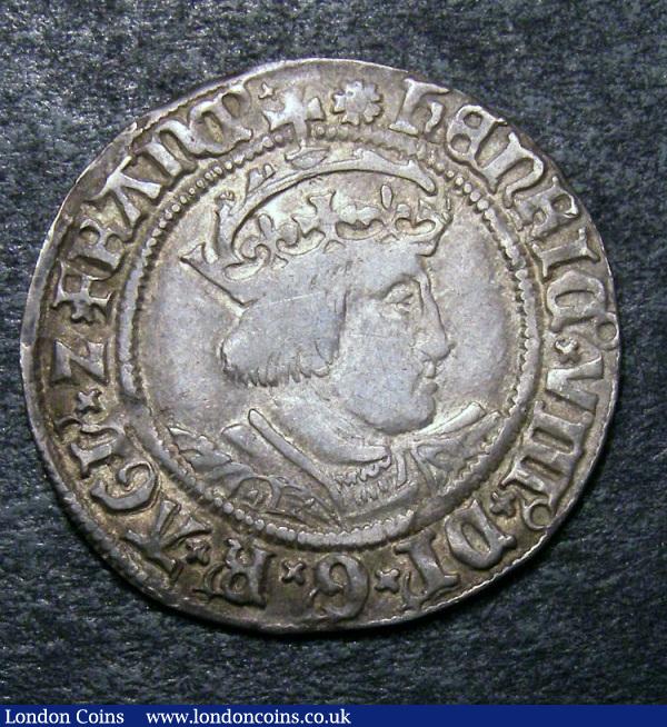 Groat Henry VIII First Coinage 1509-1526 Roman/Lombardic Lettering, with saltires in cross ends S.2337A mintmark Rose, Good Fine : Hammered Coins : Auction 131 : Lot 969
