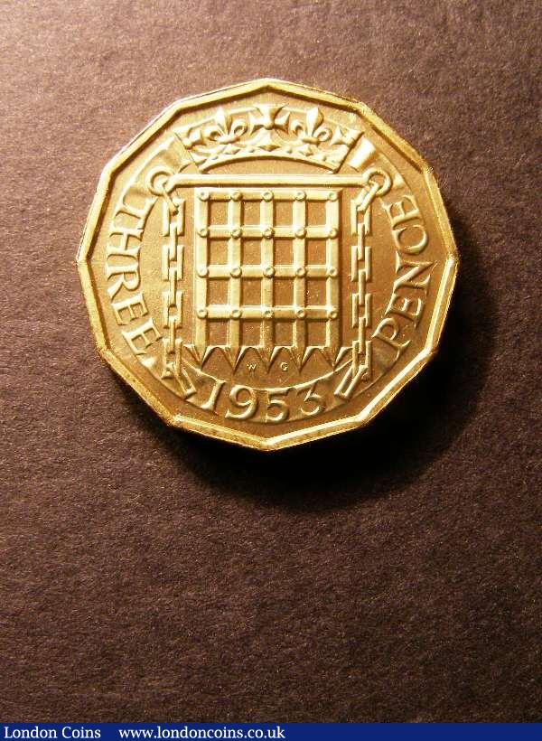London Coins : A131 : Lot 1076 : Brass Threepence 1953 Proof Peck 2491 Ex-Norweb Collection, comes with original ticket stating '...