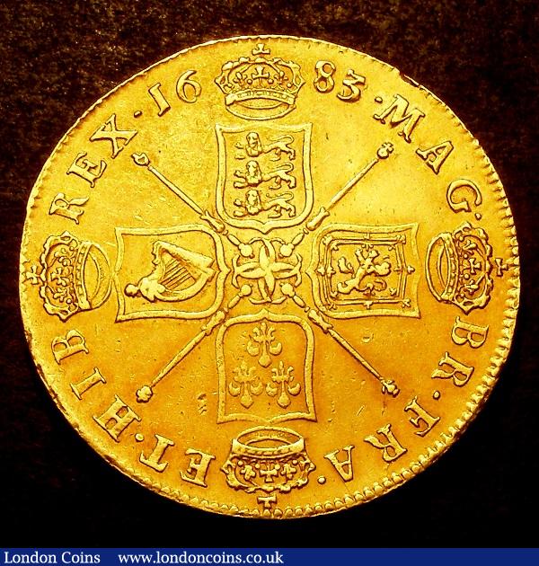 London Coins : A131 : Lot 1222 : Five Guineas 1683 TRICESIMO QVINTO Charles II Second Laureate Bust S.3331 VF with some traces of red...