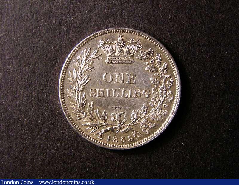 London Coins : A131 : Lot 1755 : Shilling 1859 Davies 878 dies 3A Bright EF, Scarce, we note the example in the Peter Davies ...