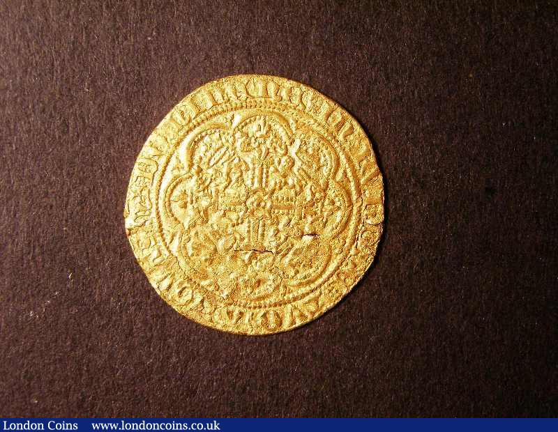 Half Noble Edward III (1327-1377) S.1493 Class E broken letters, the discovery coin, overall GVF better in parts with an excellent portrait and shield detail, with two small flan splits, Very Rare : Hammered Coins : Auction 131 : Lot 975