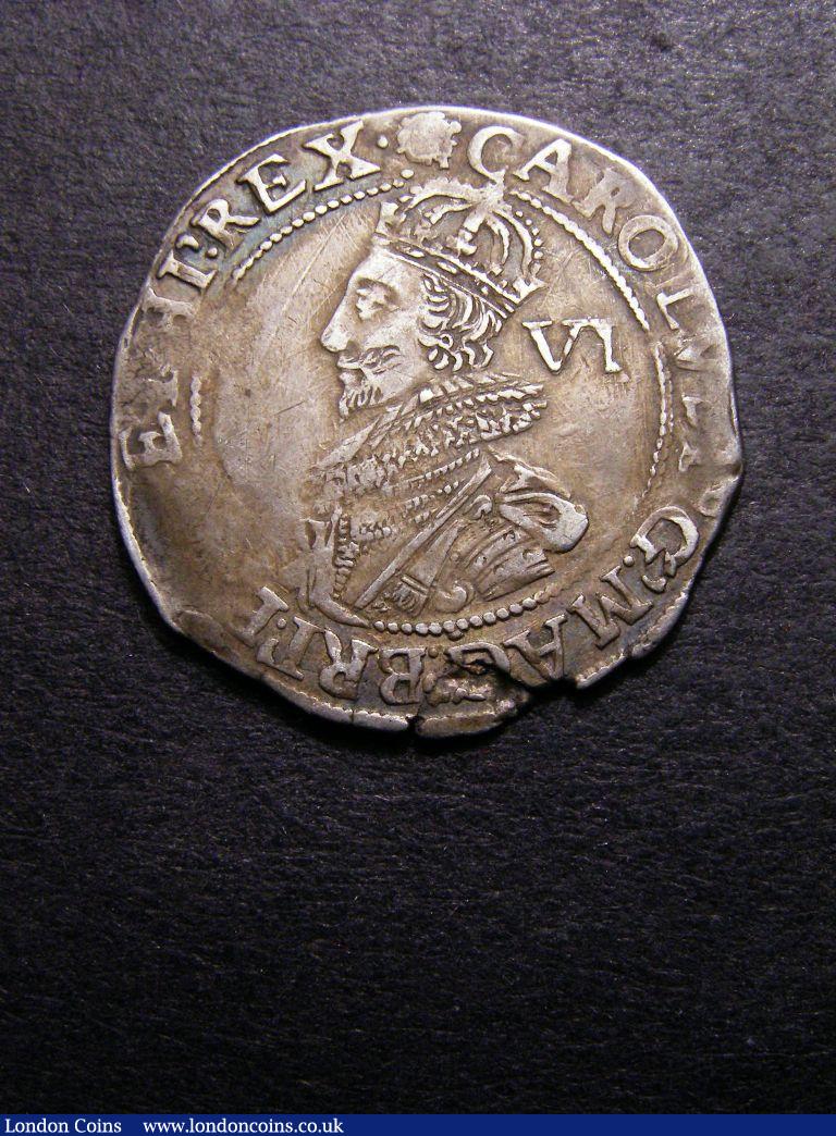 Sixpence Charles I S.2810 Plume above shield (1631-1632) mintmark Rose VF with a flan crack  at 5 to 6 o'clock on the obverse : Hammered Coins : Auction 132 : Lot 647