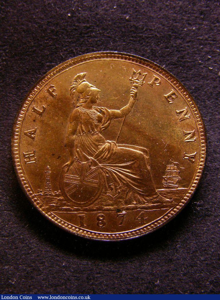 London Coins : A132 : Lot 1408 : Halfpenny 1874 Freeman 315 dies 9+I CGS UNC 80, Ex-M.Freeman collection Christies 23/10/84 Lot 1...