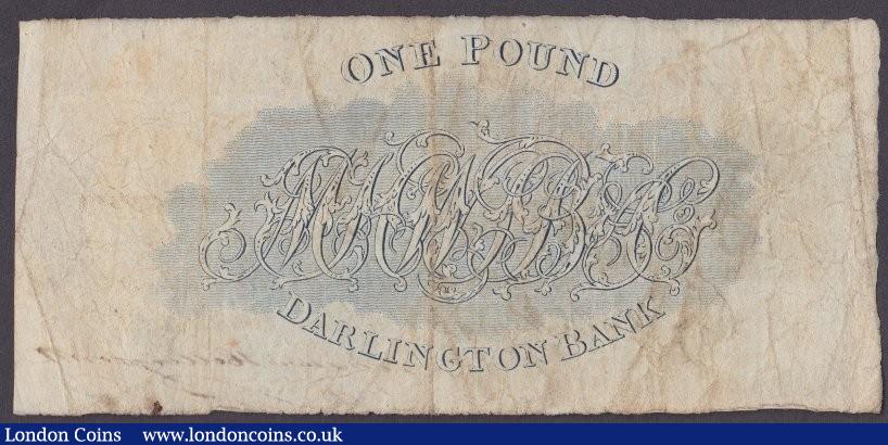 London Coins : A132 : Lot 203 : Darlington Bank £1 dated 1815 for Mowbray, Hollingsworth, Wetherell, Shields, ...