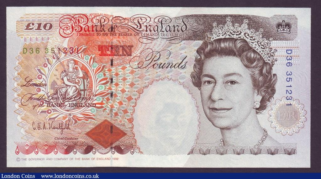 ERROR Ten Pounds Kentfield. B366. Missing most of colour on reverse. Nice error. UNC. : English Banknotes : Auction 133 : Lot 2328