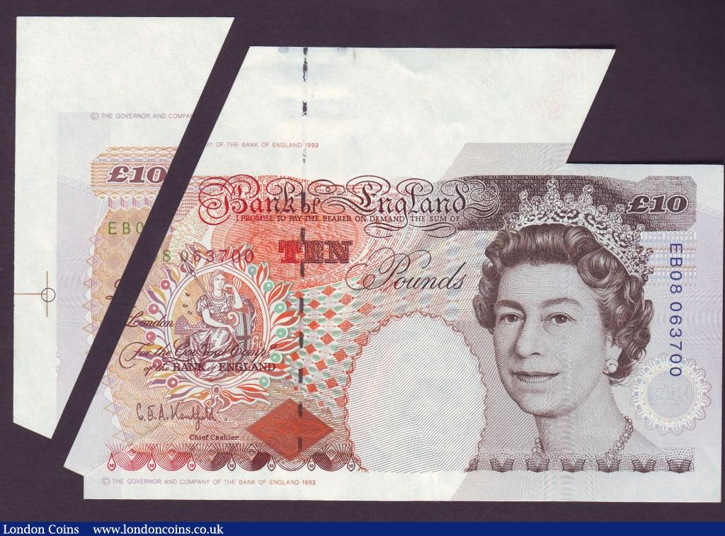 ERROR Ten Pounds Kentfield. B369. Error. EB08 063700. Large extra paper in addition to a cutting error. Very unusual and very scarce. EF to UNC. : English Banknotes : Auction 133 : Lot 2330