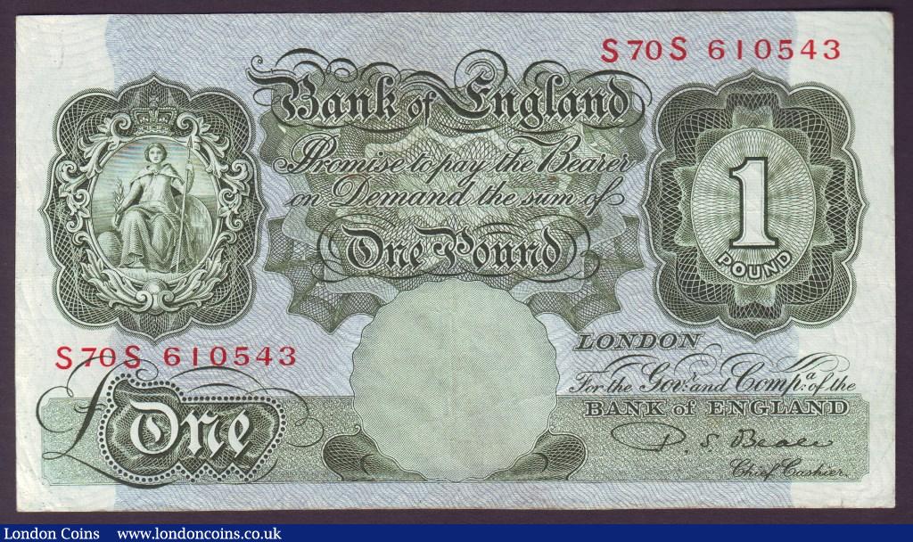One Pound Beale. B269. S70S 610543. Replacement. Very last run. Rare. VF. : English Banknotes : Auction 133 : Lot 2678
