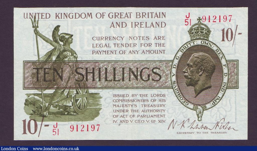 Ten Shilling Fisher. T30. First prefix. J/51 912197. EF. : English Banknotes : Auction 133 : Lot 3296