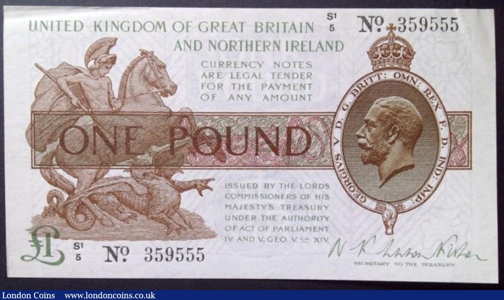 Treasury £1 Warren Fisher T34 issued 1927 first series S1/5 359555, almost UNC : English Banknotes : Auction 133 : Lot 3302